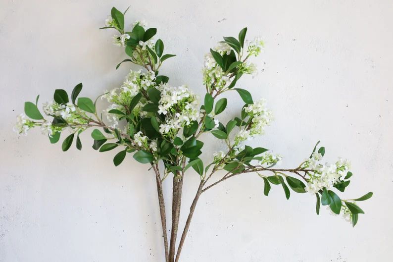 28" Cream Artificial Lilac Blossom Branch With Leaves, Faux Spring Plant Stem,| Centerpieces | Fl... | Etsy (US)