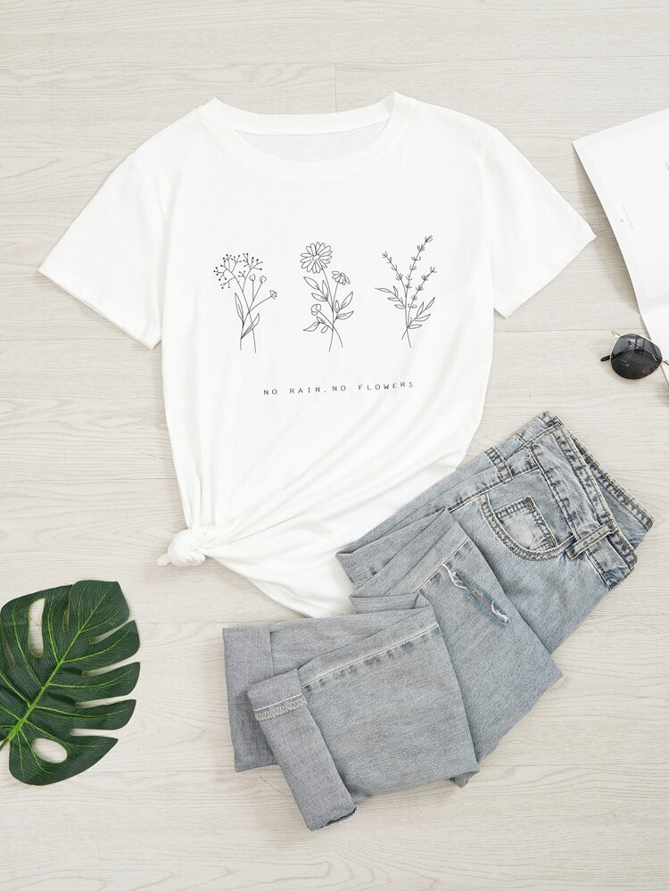 Floral & Slogan Graphic Tee | SHEIN