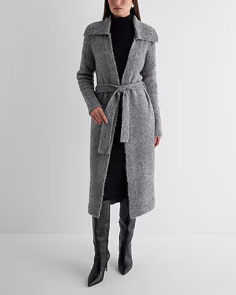 Boucle Oversized Collar Belted Duster Cardigan | Express