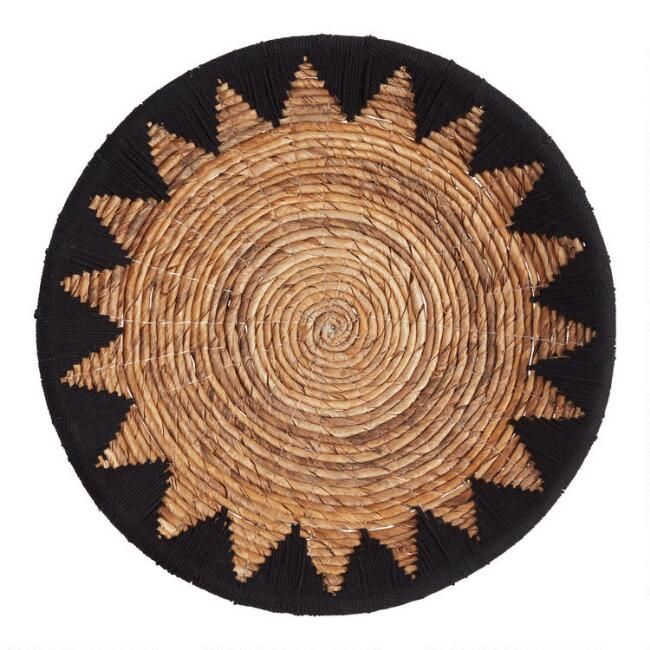 Black And Natural Banana Bark Sun Woven Disc Wall Decor | World Market