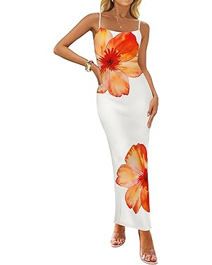 ZESICA Women’s Summer Bodycon Maxi Dresses 2025 Floral Spaghetti Strap Square Neck Sleeveless B... | Amazon (US)