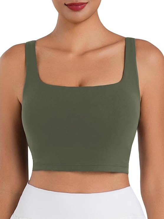 Sunzfly Women Square Neck Sport Bra with Removable Pads, Built-in Bra Crop Tank Top Summer Sleeve... | Amazon (CA)
