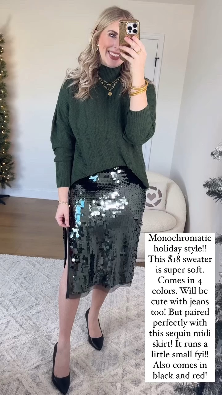 Walmart try on, sequin skirt, cable knit sweater, holiday style, Walmart outfit, Walmart fashion #LTKVideo 

#LTKHoliday #LTKFindsUnder50