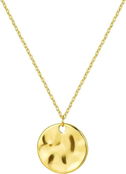 Gold Pendant Necklaces for Women, Gold Plated Pendant Necklace, Fashionable Hammered Pendant Neck... | Amazon (US)