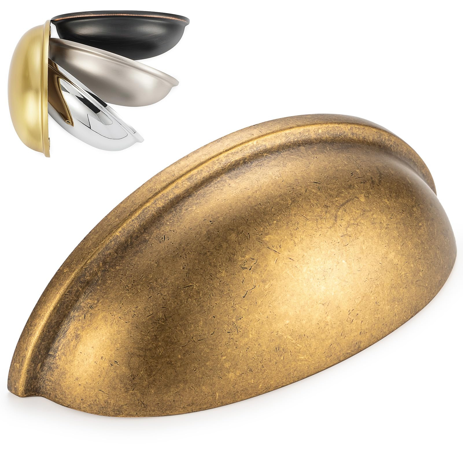 KOOFIZO 10 Pack 3 Inch Bin Cup Drawer Pulls Antique Brass Cabinet Handles Vintage Brass Cabinet P... | Amazon (US)