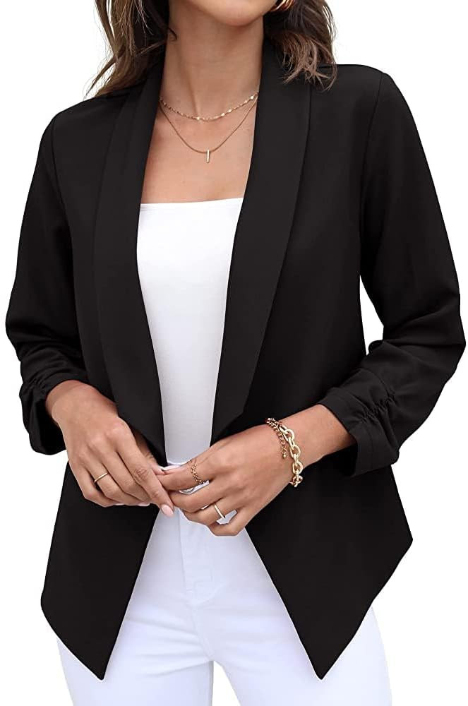 GRECERELLE Women's Blazer Suit Open Front Cardigan 3/4 Sleeve Fitted Jacket Casual Office Cropped... | Amazon (US)