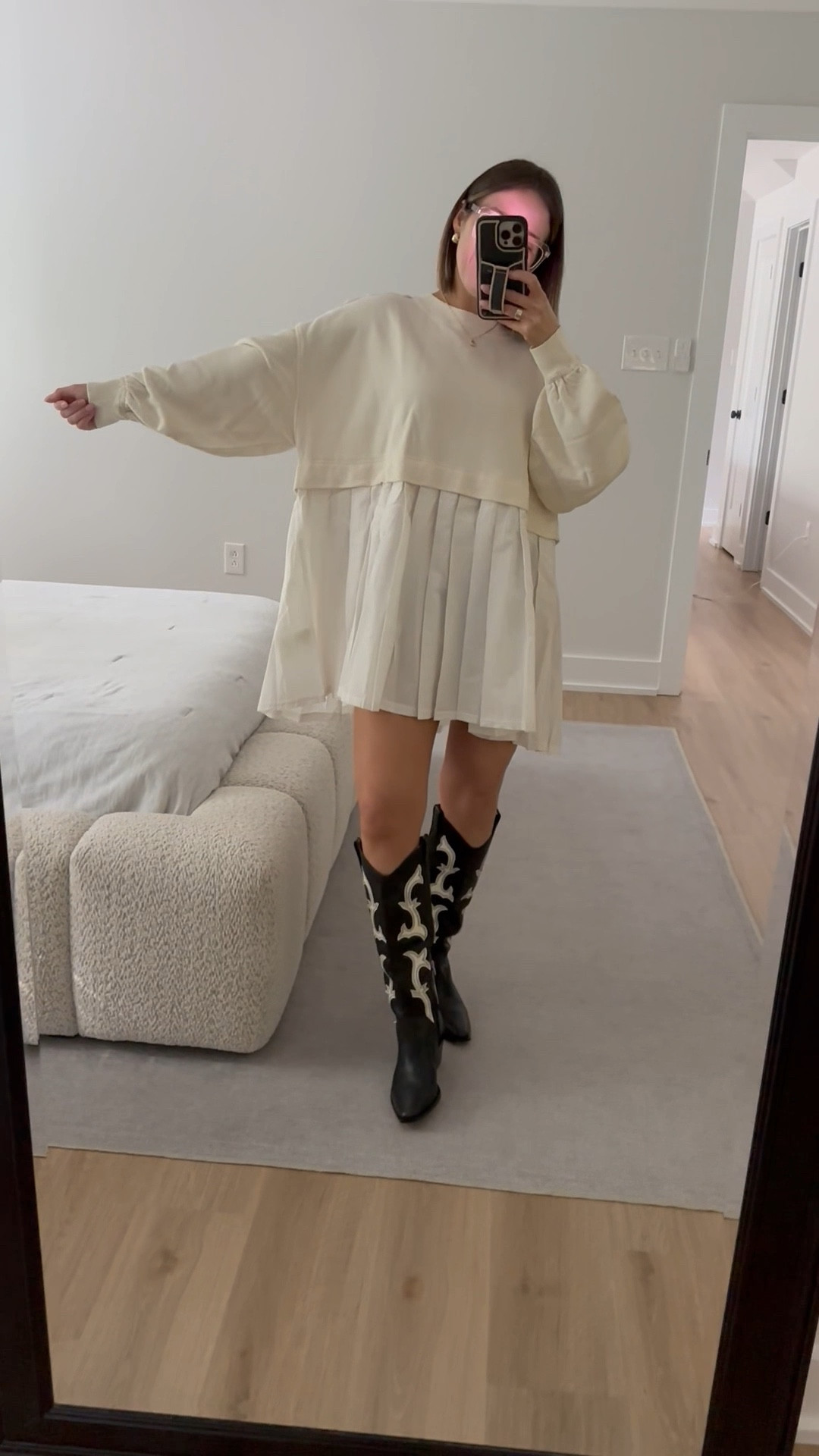 Free People Eleanor Layered Sweatshirt Minidress xs tts. This dress is boxy but in the cutest way! It is kind of sheer on the bottom half so maybe wear Spanx underneath! Also linking everything else I got from the Nordstrom Anniversary Sale

N sale, Nordstrom, Nordstrom anniversary sale, Free People, tshirt dress, sweatshirt dress, layered dress, western boots, cowboy boots, black boots 

#LTKSaleAlert #LTKFindsUnder100 #LTKShoeCrush