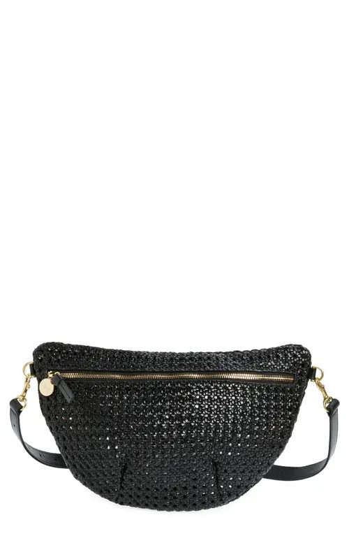 Clare V. Grande Woven Leather Belt Bag in Black Rattan at Nordstrom | Nordstrom