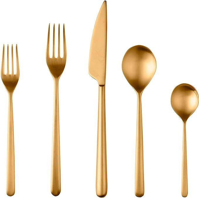 Mepra Linea Ice Oro Cutlery Set – [5 Piece Set], Brushed Golden Finish, Dishwasher Safe Cutlery... | Amazon (US)