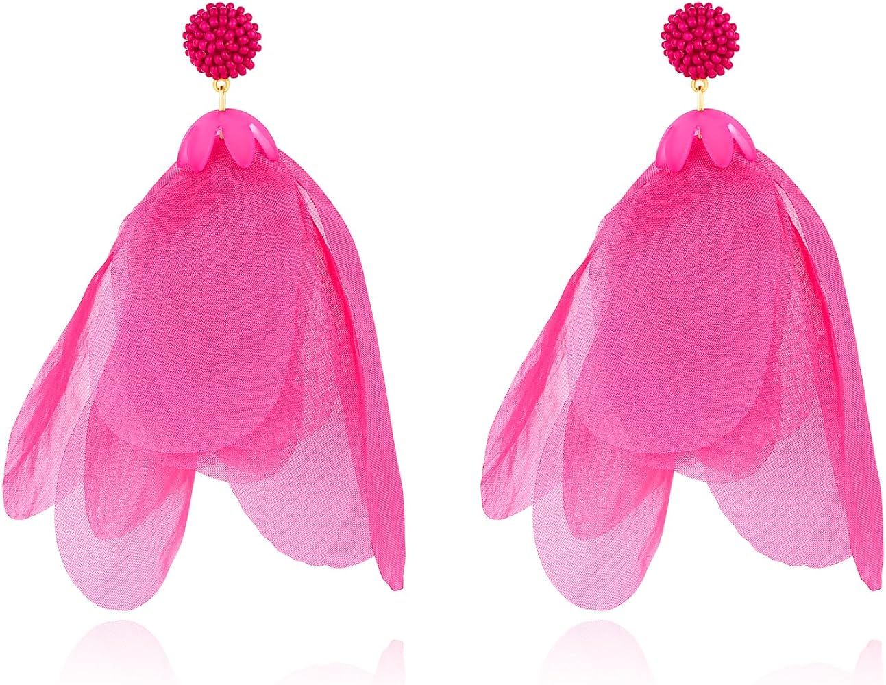 Hot Pink Heart Earrings for Women Pink Heart Shaped Earrings Dangling Acrylic Big Flower Drop Ear... | Amazon (US)