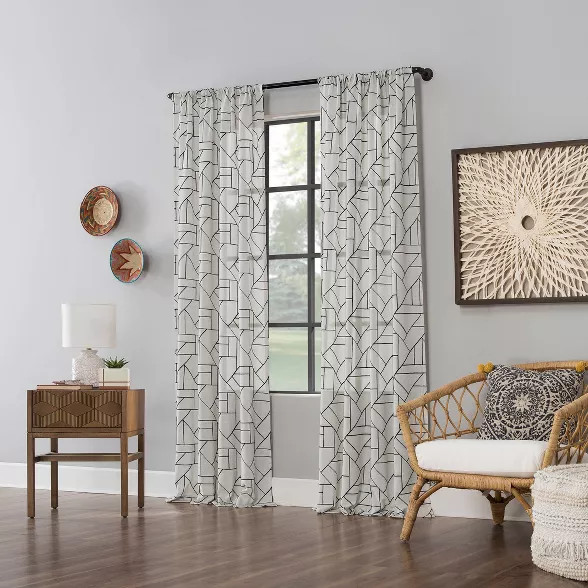 Jigsaw Embroidery Linen Blend Light Filtering Curtain - Archaeo | Target
