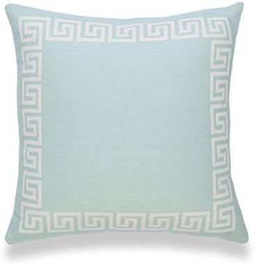 Hofdeco Coastal Decorative Throw Pillow Cover ONLY, for Couch, Sofa, or Bed, Light Aqua Greek Key... | Amazon (US)