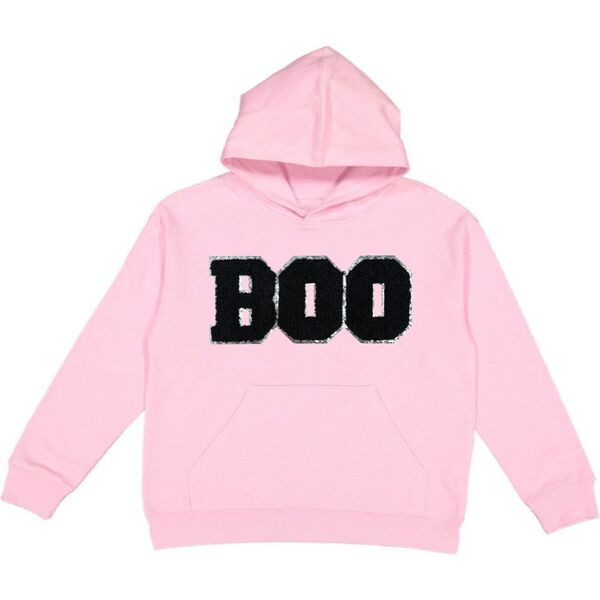 Boo Patch Halloween Youth Hoodie, Pink | Maisonette