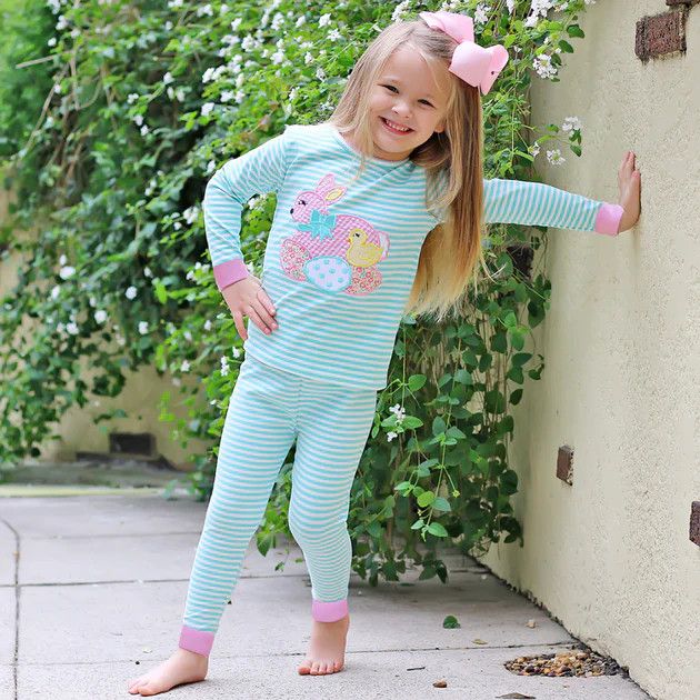 Easter Bunny Turquoise Stripe Pajamas | Classic Whimsy