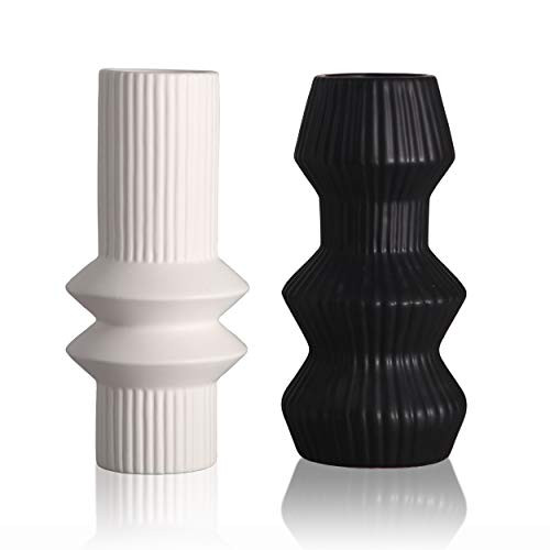 TERESA'S COLLECTIONS Ceramic Modern Vase for Home Decor, Black and White Cylinder Geometric Decorati | Amazon (US)