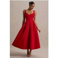 Rosemary | Red Sweetheart Midi Dress With Drop Waist | Club L London