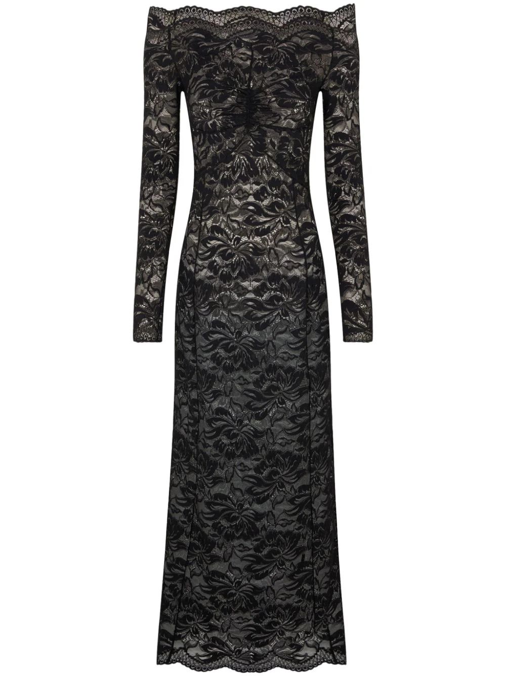 floral-lace bardot-collar dress | Farfetch Global