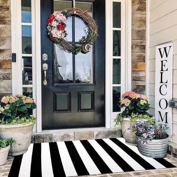 Black and White Striped Area Rug 27x44.5 Front Porch Rug | Etsy | Etsy (US)