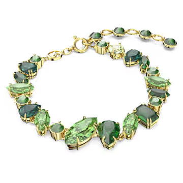 Gema bracelet, Mixed cuts, Green, Gold-tone plated by SWAROVSKI | SWAROVSKI