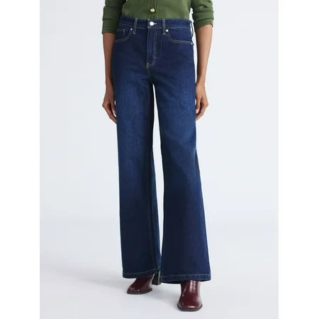 Free Assembly Women's High Rise Full Length Wide Leg Jeans, 32" Inseam, Sizes 0-20 | Walmart (US)