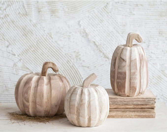 Creative Co-Op Hand-Carved Paulownia Wood Pumpkin, Large | Amazon (US)