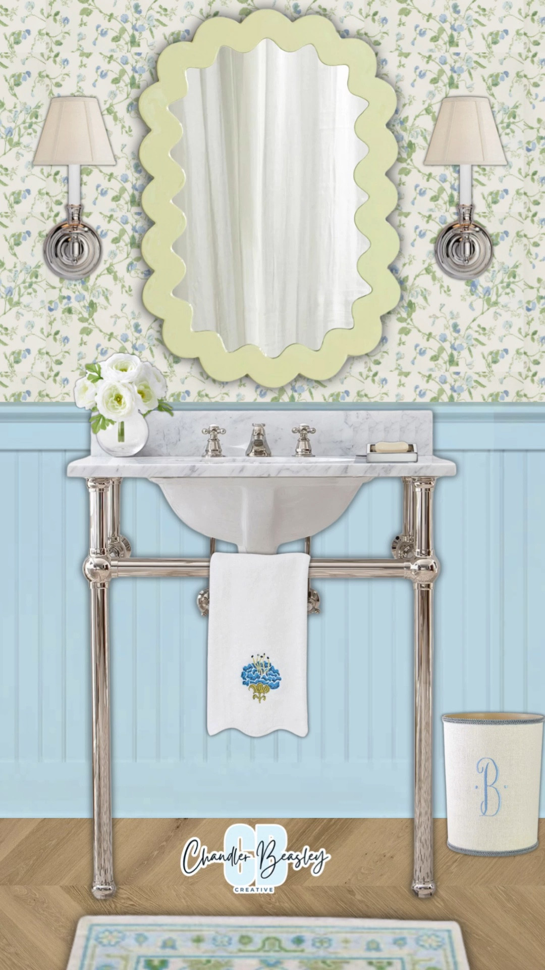 A fun powder room design! 

#bathroominspo #powderbath #blueandwhite 

#LTKVideo #LTKHome #LTKStyleTip