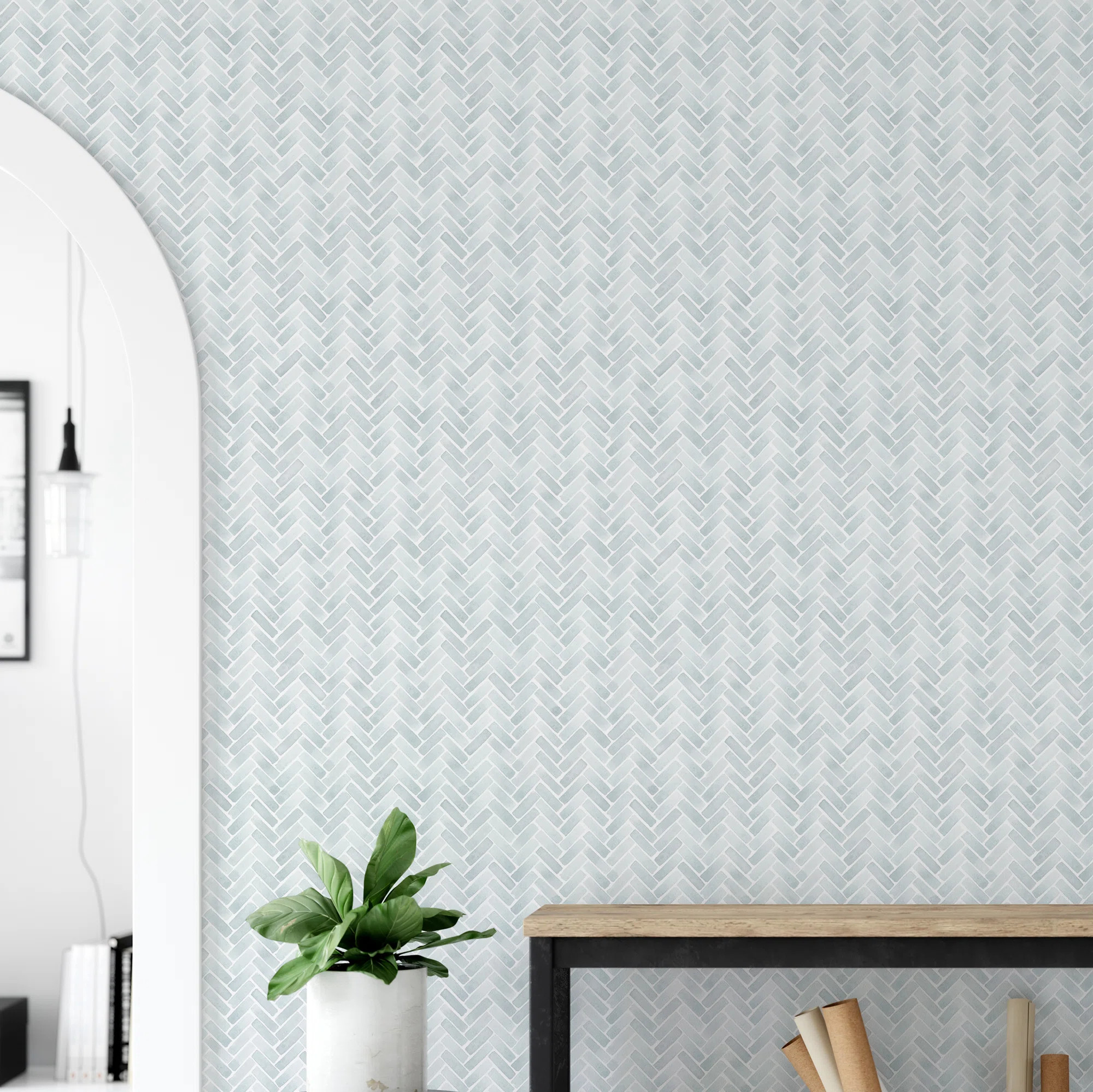 Magellan Watercolor Herringbone Paintable Peel and Stick Wallpaper Panel | Wayfair North America