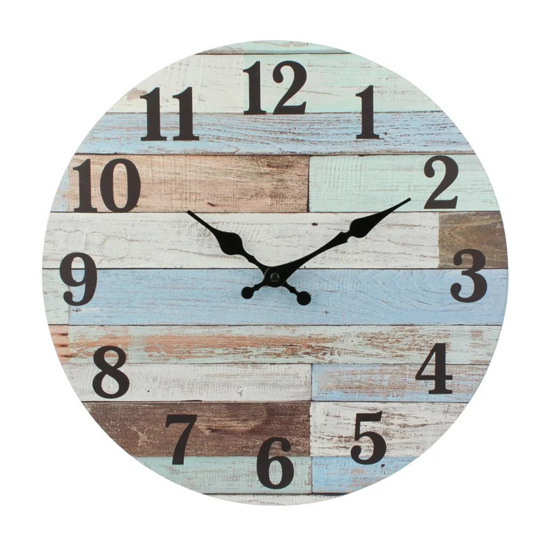 Stonebriar 14" Blue Analog Round Coastal Battery Operated Wall Clock | Walmart (US)