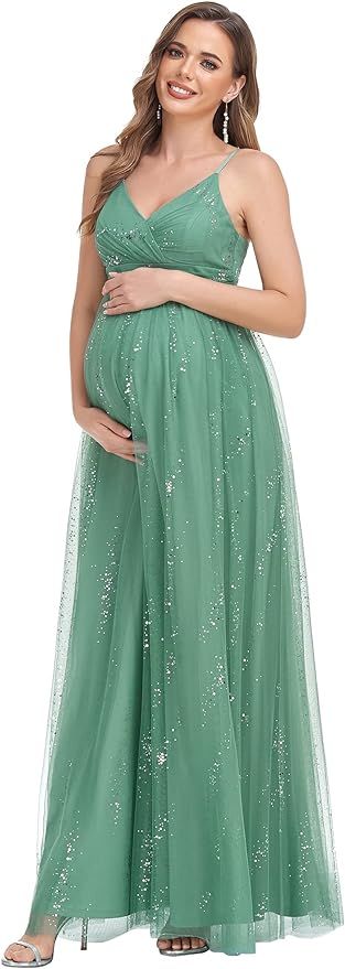 Ever-Pretty Women's Spaghetti Straps V-Neck Tulle Backless Sequin A-line Maternity Party Dress 01... | Amazon (US)