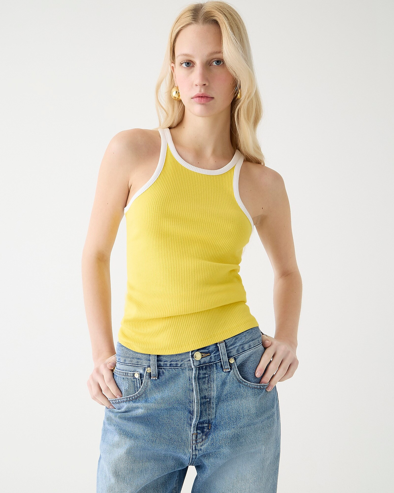 Vintage rib high-neck cutaway tank top with contrast trim | J. Crew US
