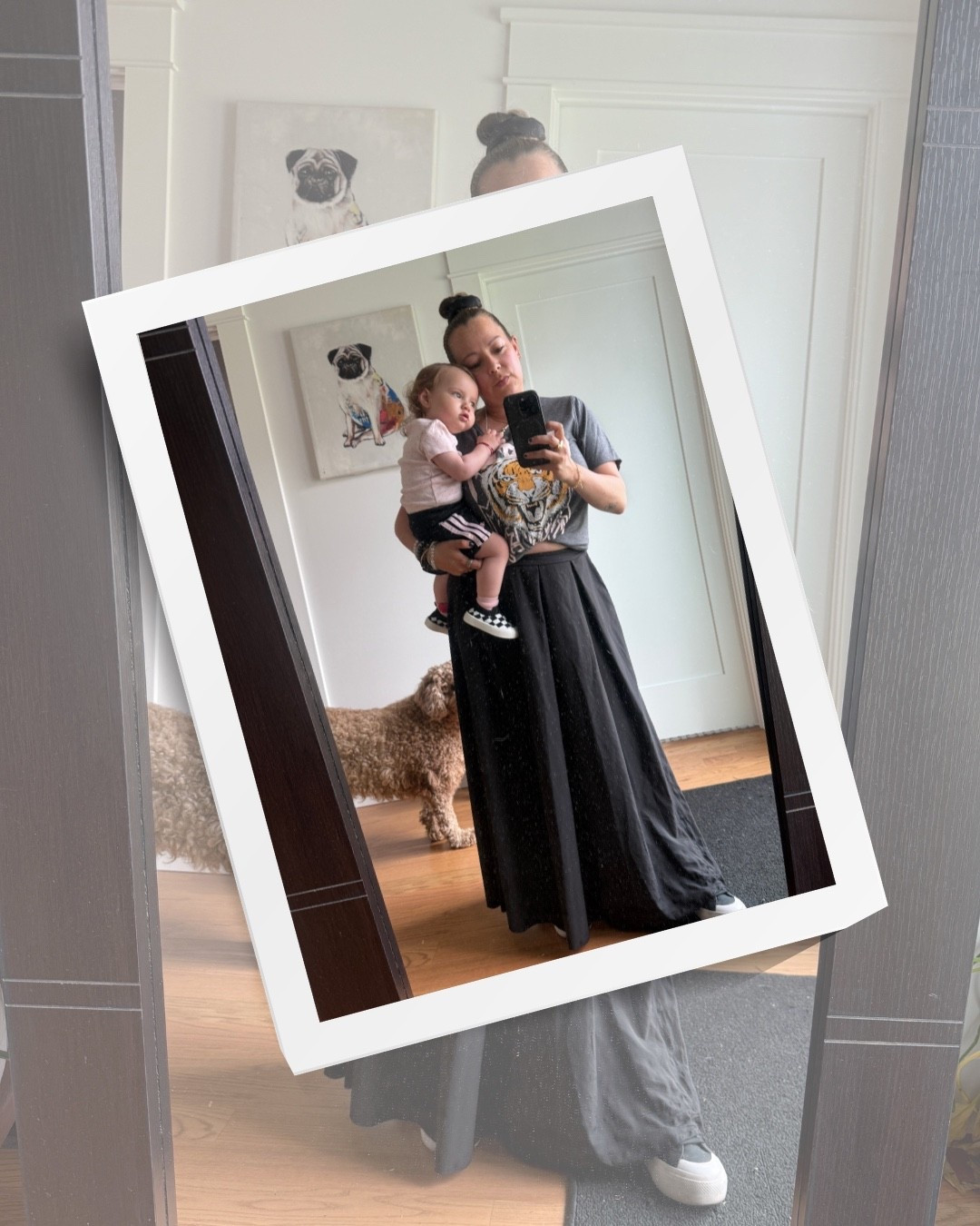 Easy mom outfit with a little alternative vibe 🖤 
Flowy black skirt, graphic tee, and sneakers for a comfy look that still feels cool and put together. 

Linking similar pieces to recreate it.

#LTKmomlife #LTKootd #LTKdayinmylife