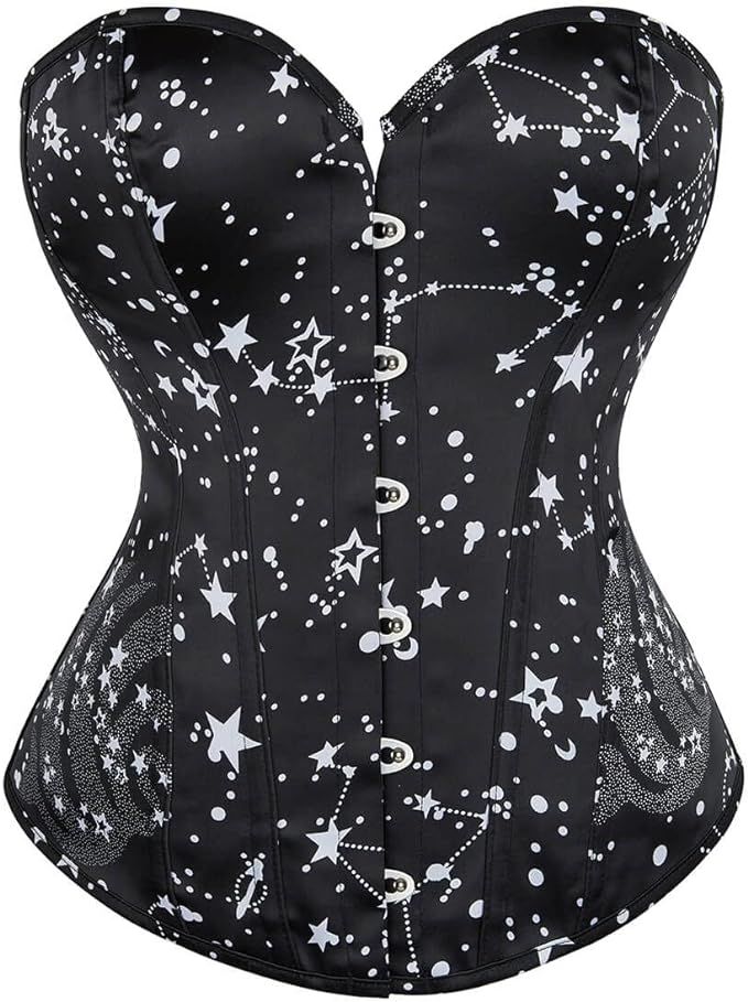 Women's Lacing Corset Top Satin Floral Boned Overbust Body Shaper Bustier | Amazon (US)