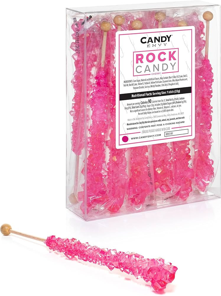 Candy Envy Pink Rock Candy Crystal Sticks - Cherry Flavored - 12 Indiv. Wrapped | Amazon (US)