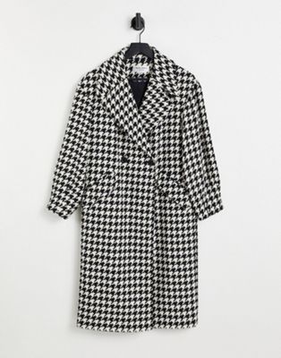 Helene Berman oversized houndstooth wool blend coat in black | ASOS (Global)