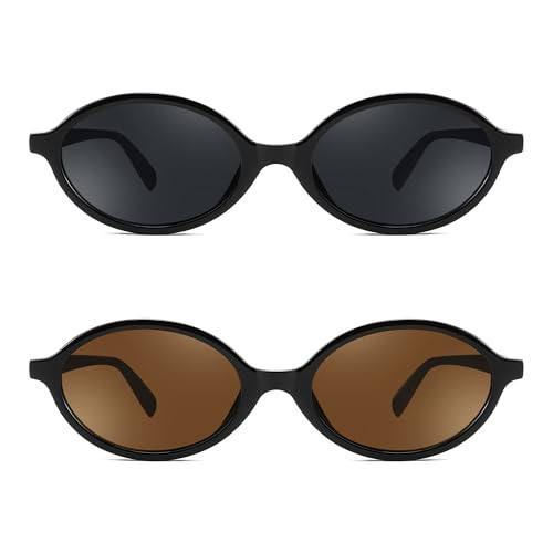 FEISEDY 2 Pack Vintage Oval Sunglasses for Women Men 90s Narrow Lightweight Shades Y2k Trendy Sunnies B1159 | Amazon (US)