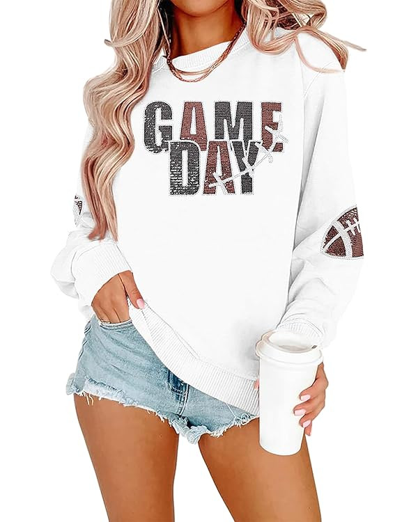 MYHALF Game Day Sweatshirt Football Shirts: Women Gameday Sequin Outfits Football Fan Game Day Sh... | Amazon (US)