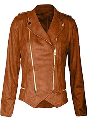 TOP LEGGING TL Women's Classy Casual Fitted Zip Up Faux Suede Moto Biker Outerwear Jacket | Amazon (US)