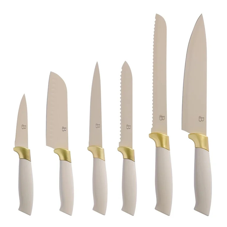 Beautiful by Drew Barrymore 6-Piece Soft Grip Knife Set, Porcini with Gold Accent | Walmart (US)