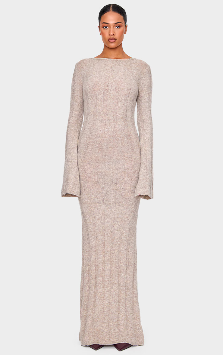 Tall Taupe Rib Knit Open Back Maxi Dress | Tall | PrettyLittleThing US