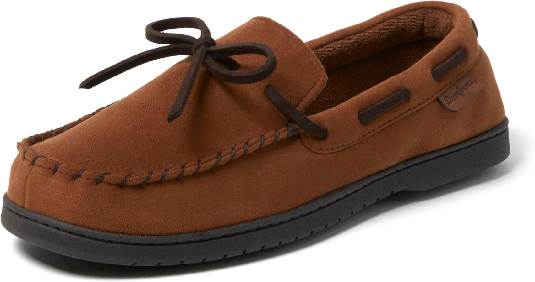 Dearfoams Men's Microsuede Moccasin with Tie Slipper | Amazon (US)
