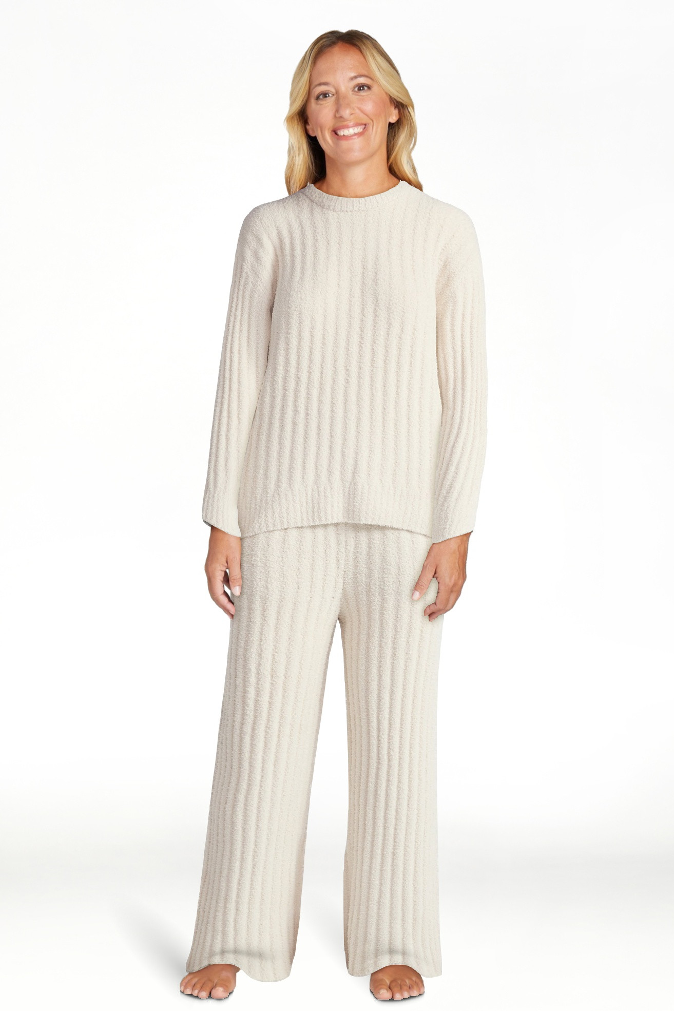 Joyspun Women's Cozy Ribbed Crewneck Top and Wide-Leg Pants Set, 2-Piece, Sizes XS-3X | Walmart (US)