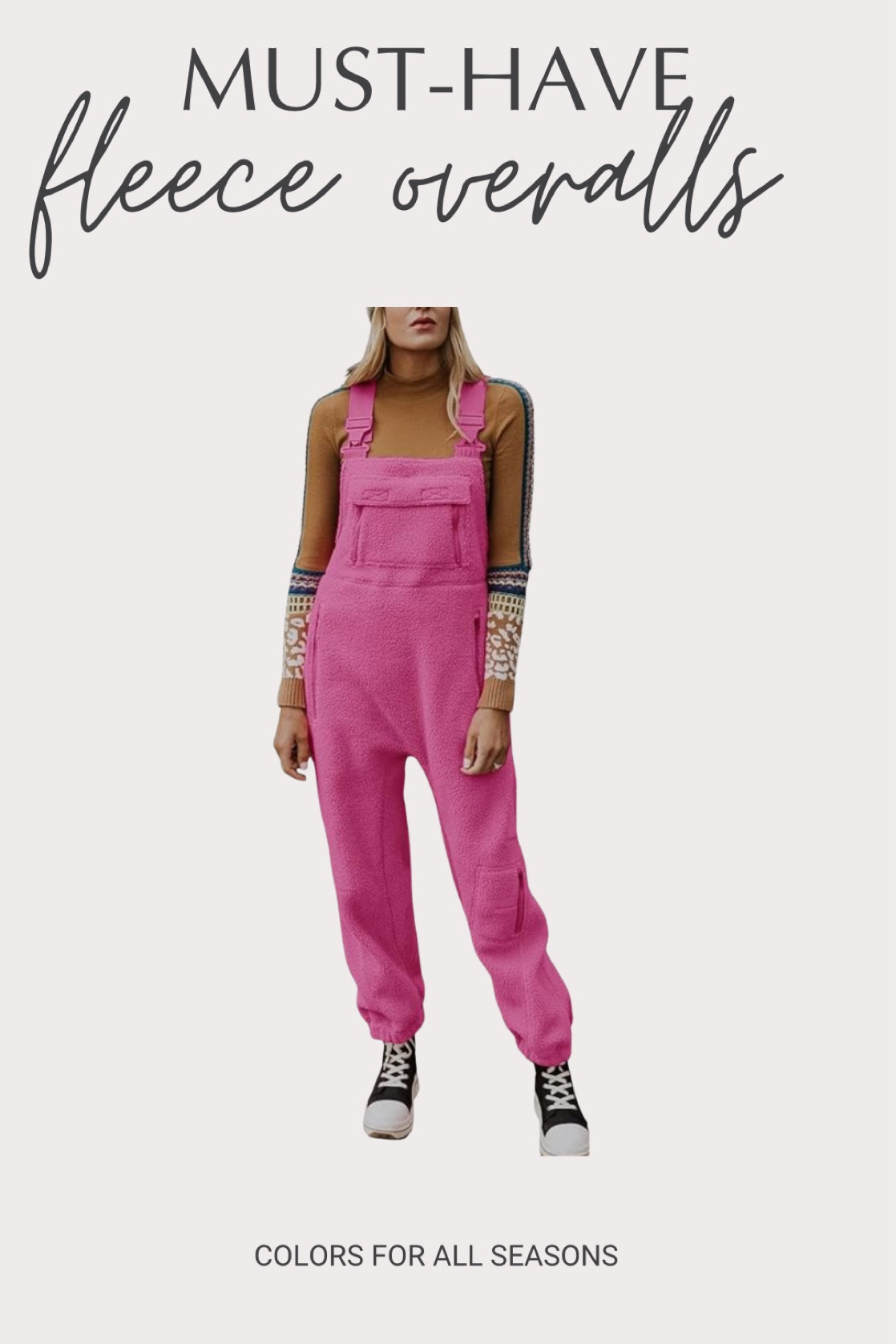 Cerise (for HOC winters) fleece cold-weather overalls! Colors available for all seasons!