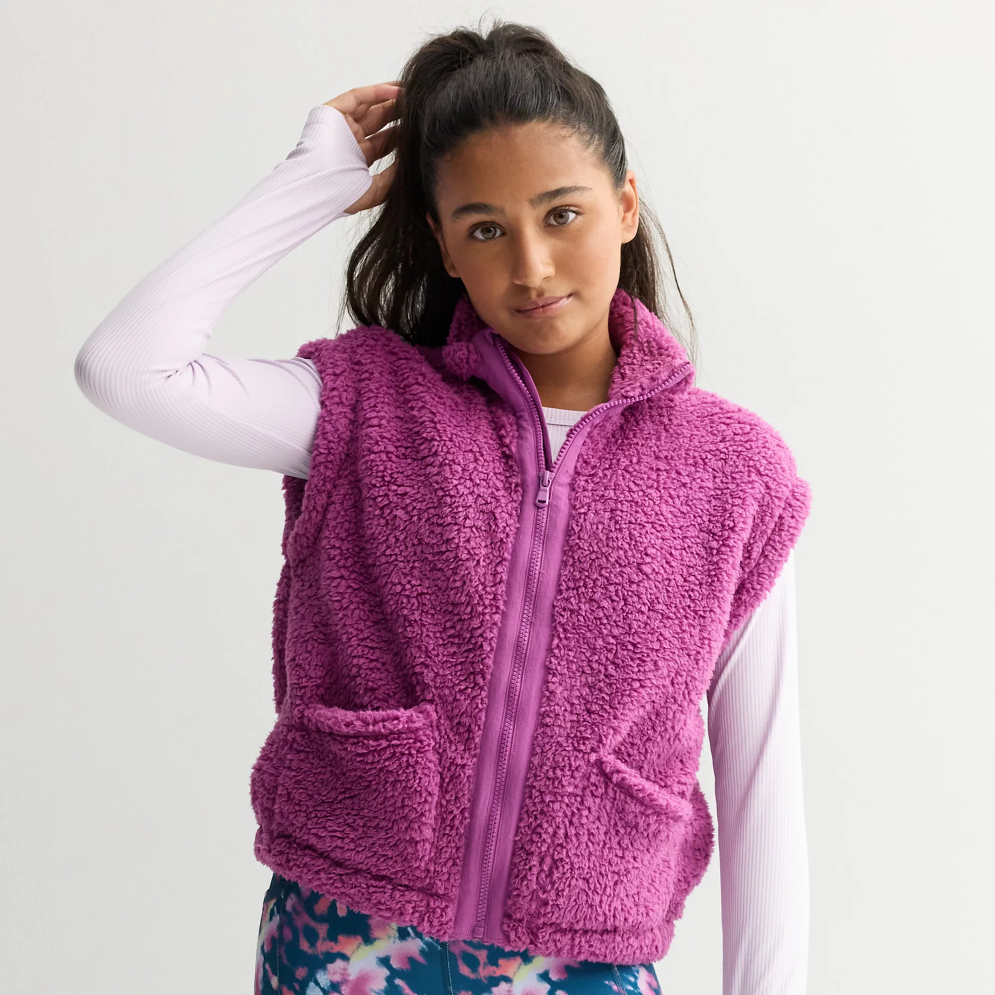 Girls 7-16 Tek Gear® Zip Front Teddy Vest | Kohl's