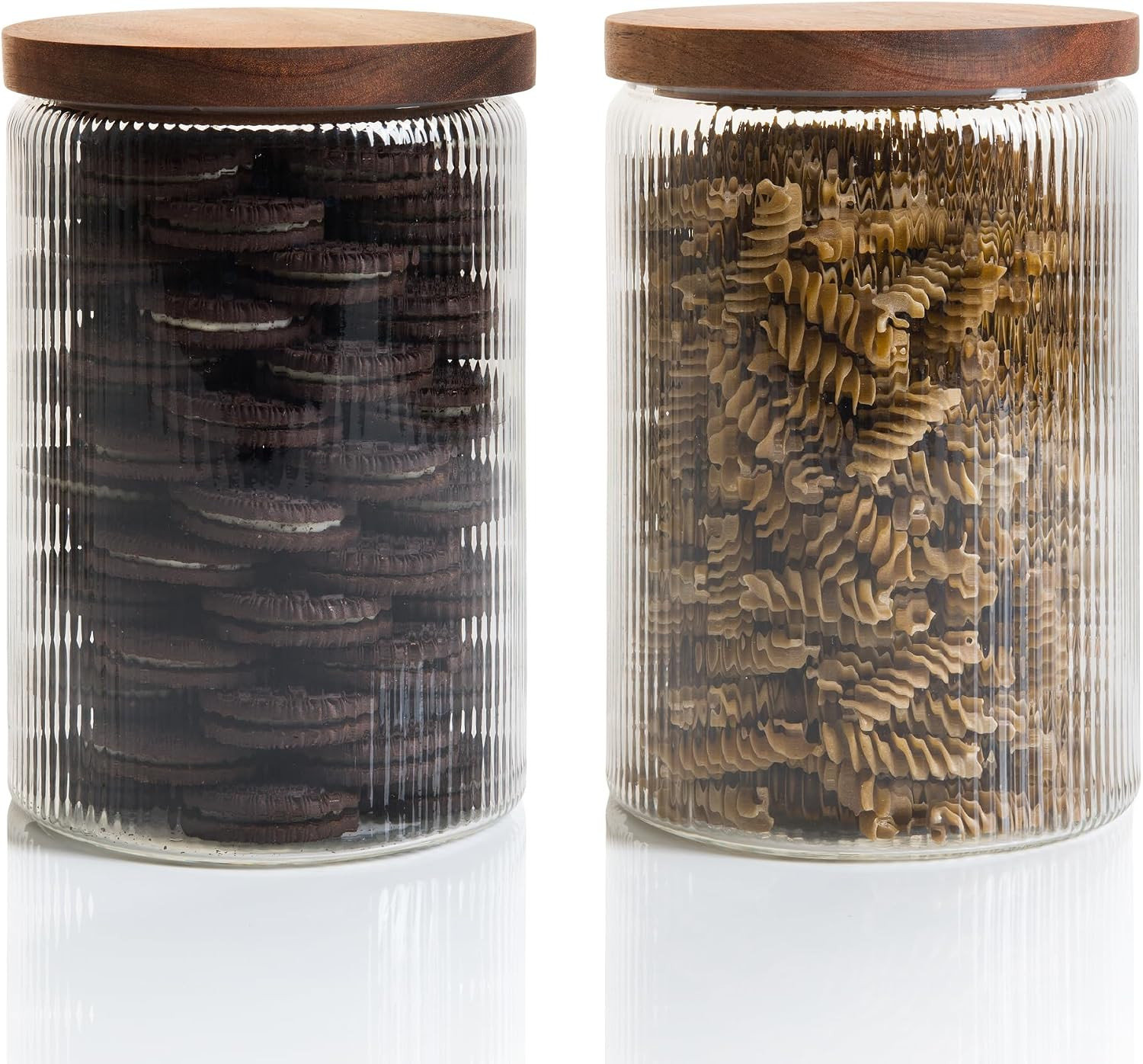 Mason & Fable Ribbed Glass Jar with Wooden Lid 70fl.oz- Set of 2 | Airtight Fluted Storage Container for Cookies, Pasta, Coffee, Dog Treats, Snacks | Organization Canisters for Home & Kitchen | Amazon (US)