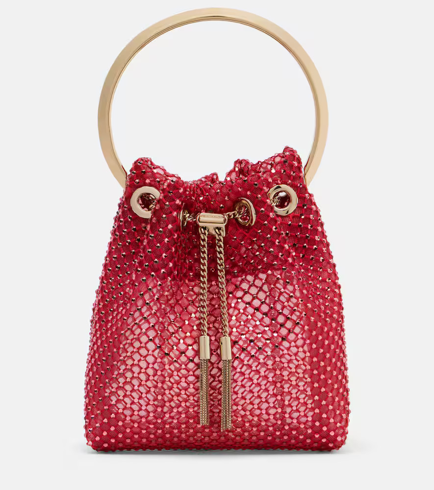 Jimmy Choo Bon Bon Small embellished satin bucket bag | Mytheresa (US/CA)