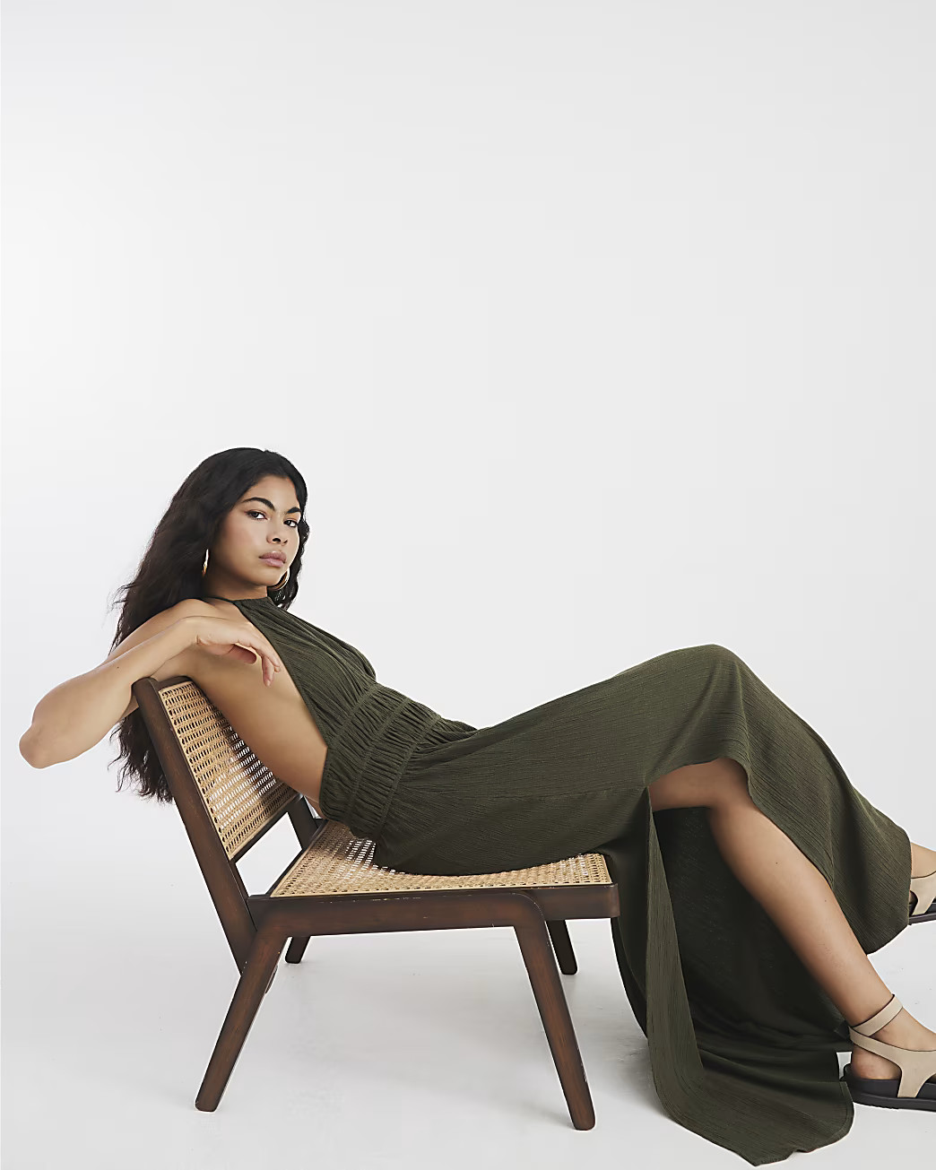 Khaki Halter Neck Maxi Dress | River Island UK & IE