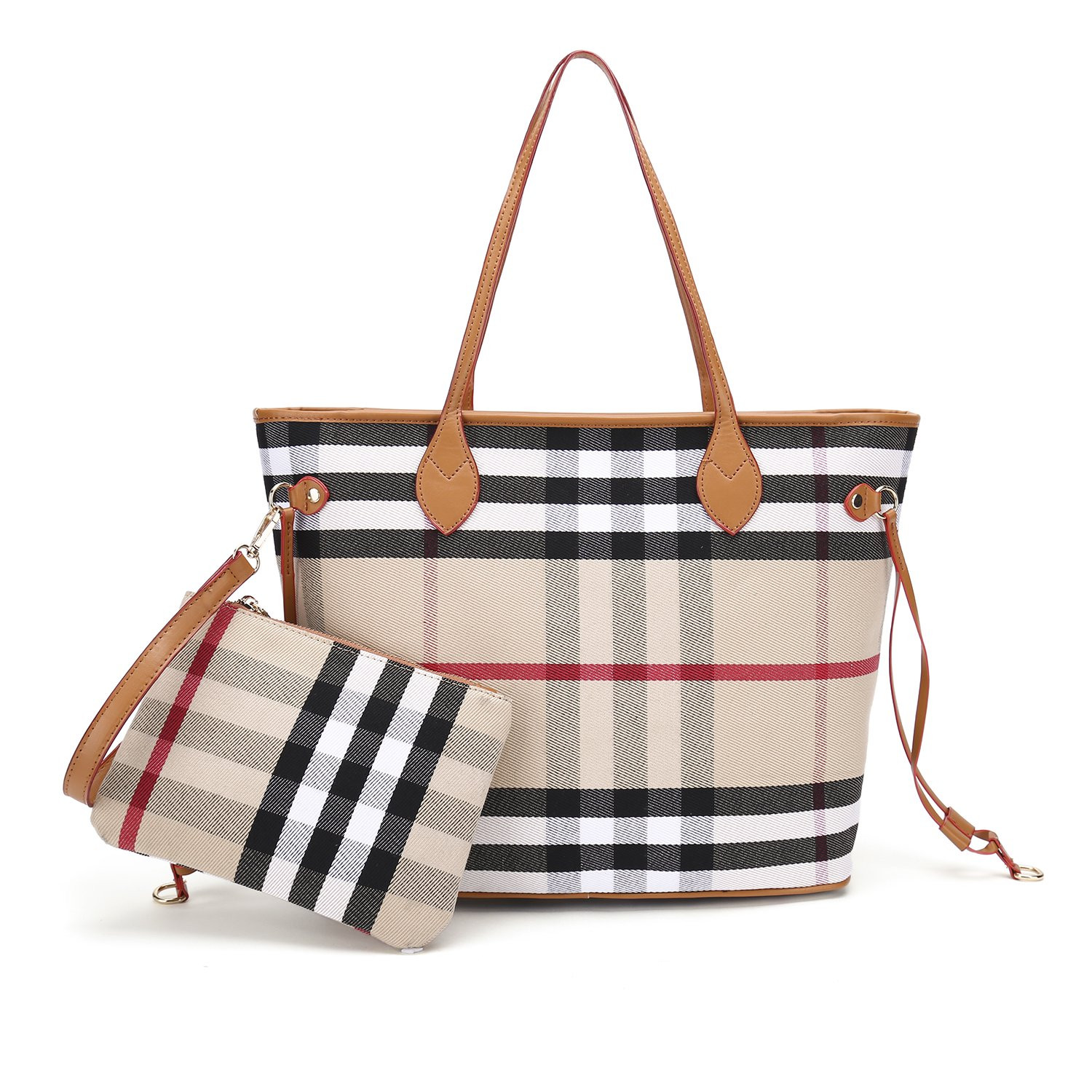 RICHPORTS Checkered Tote Shoulder Bag with inner pouch - PU Vegan Leather | Walmart (US)
