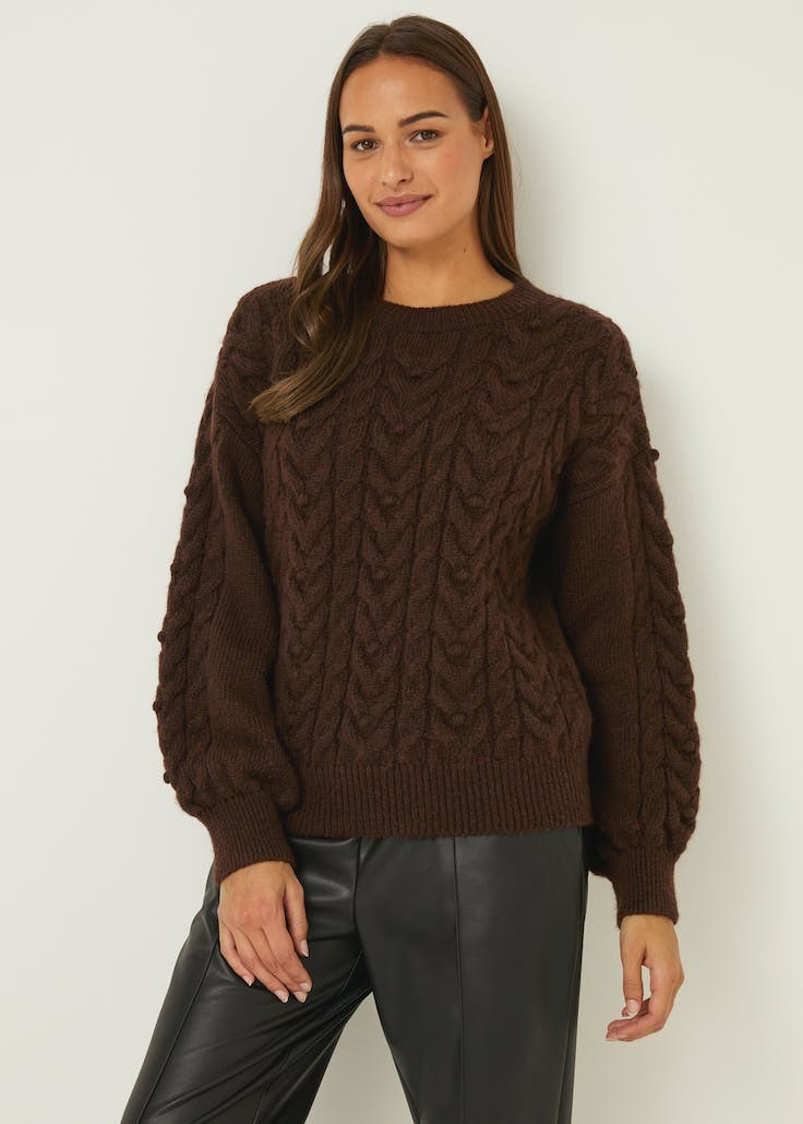Brown Bobble Cable Knit Jumper – Brown | Matalan (UK)