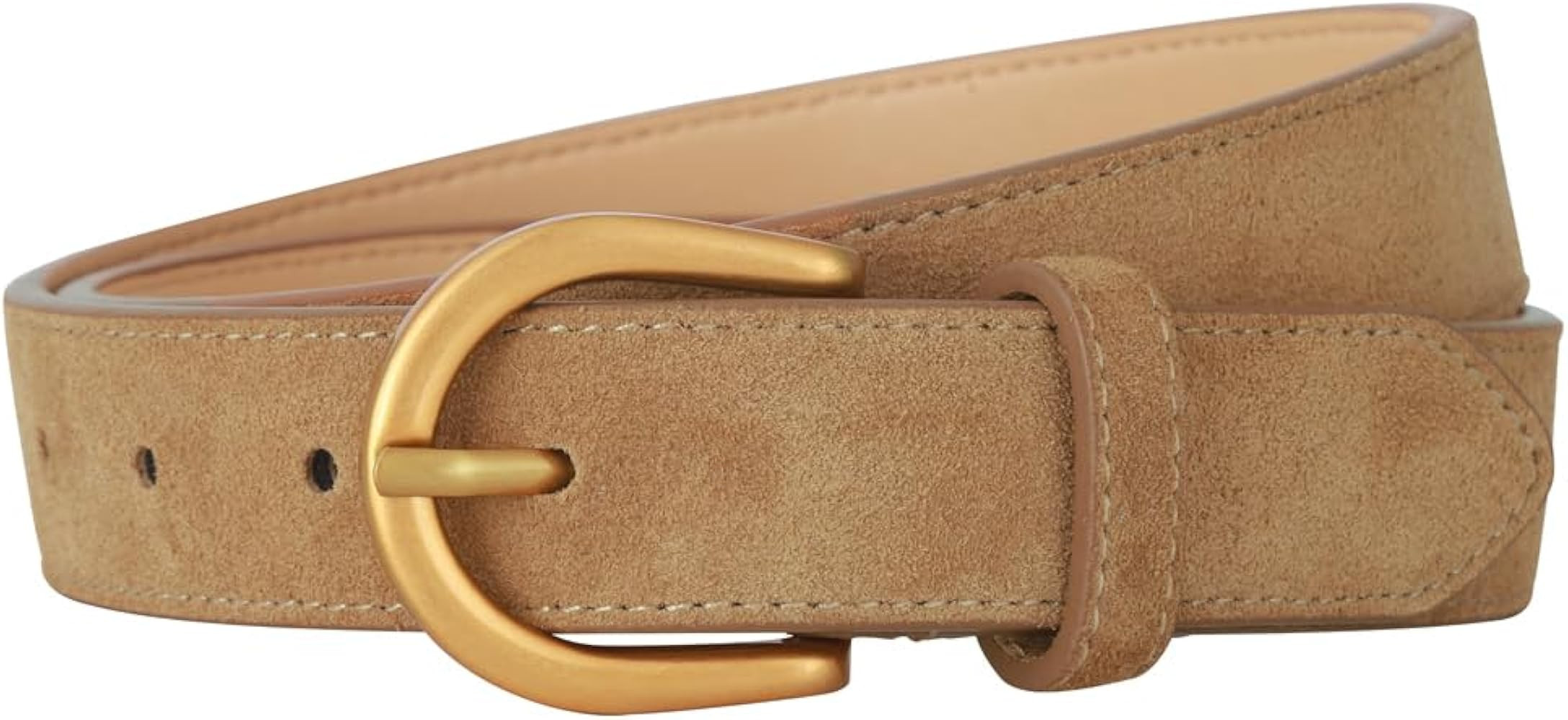 Women's Genuine Suede Belt for Jeans Dresses Pants Fashion Ladies Leather Belt with Gold Buckle | Amazon (US)