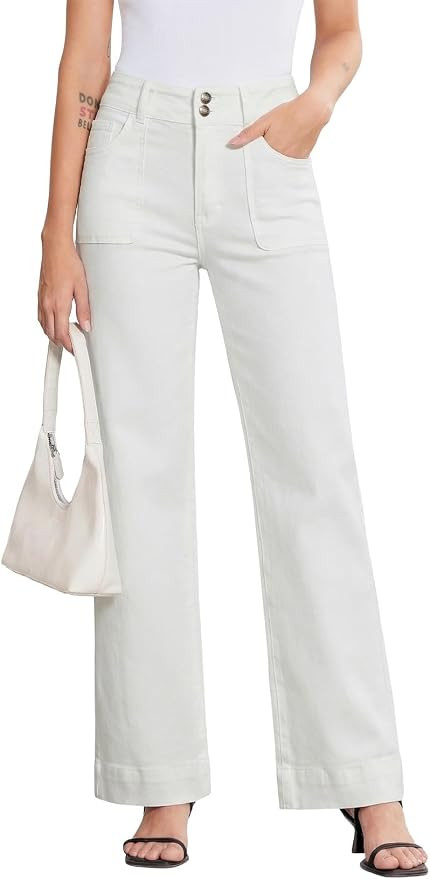 Sidefeel Women's Wide Leg Jeans High Waisted Stretchy Tummy Control Straight Leg Denim Pants | Amazon (US)